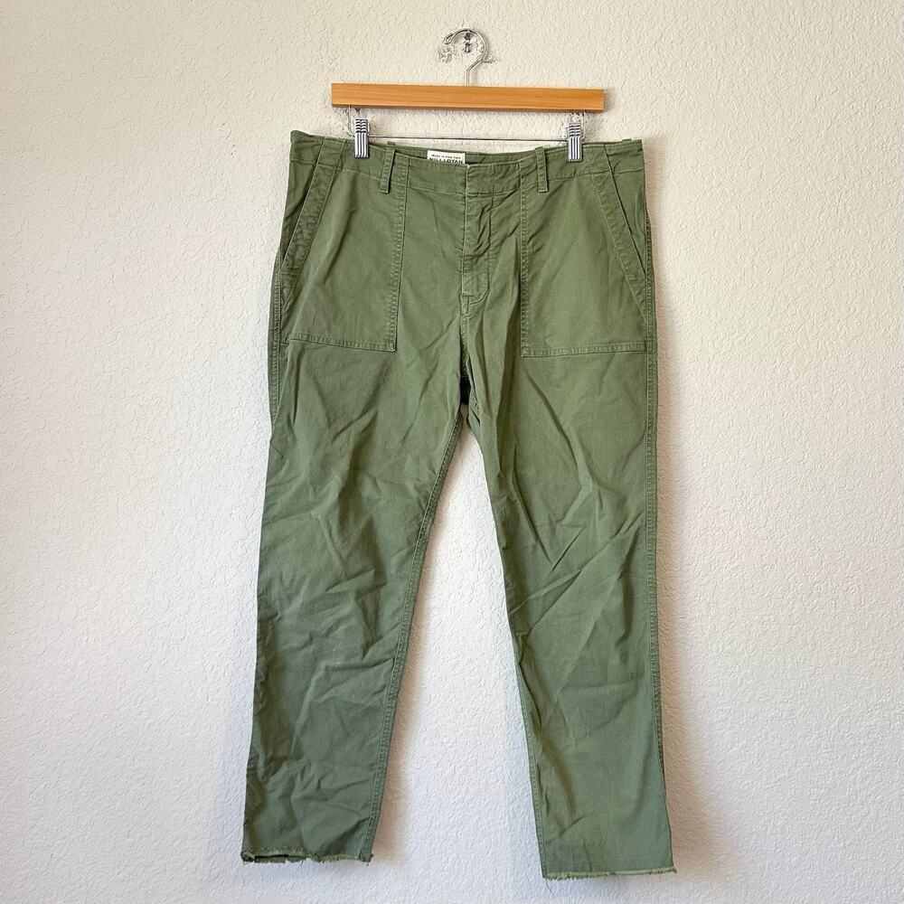 NILI LOTAN Jenna Pants Army Green Cropped Frayed Twill Military
